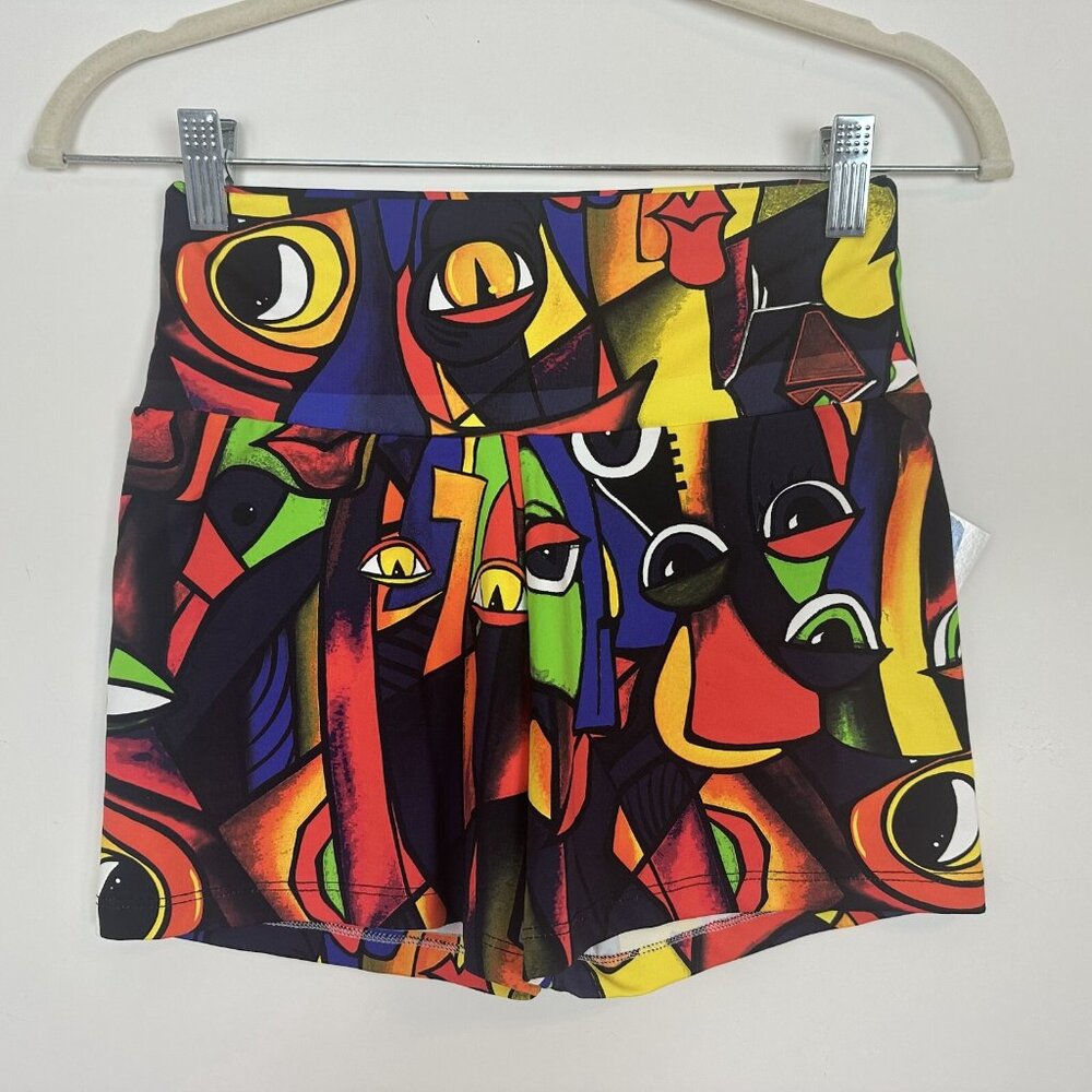 Lino Fitness Running Shorts Women's M Multicolor Graphic Workout Yoga High Waist